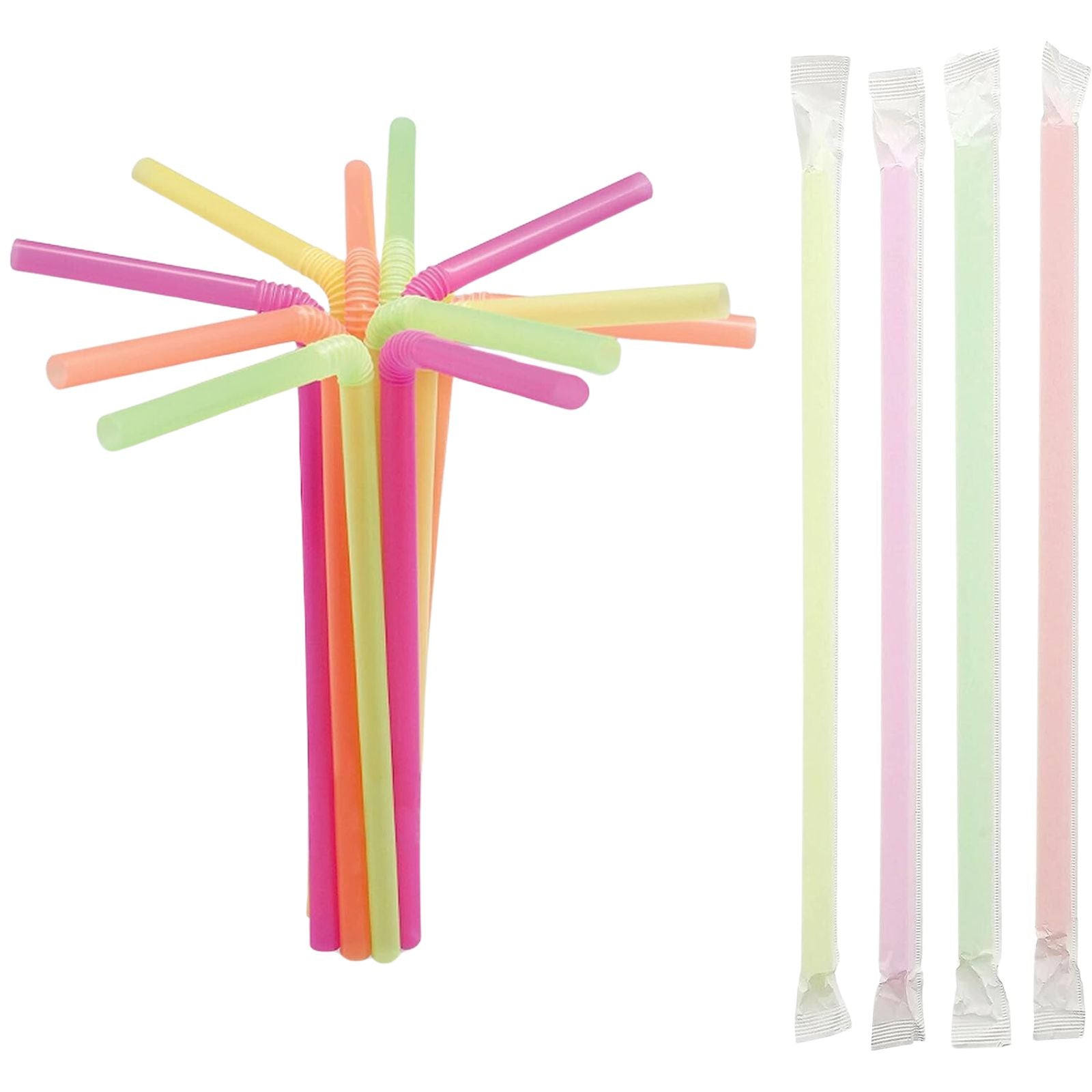 *WHOLESALE* 7.75" Multi-Color Individually Wrapped Plastic Beverage Straws 4800/case