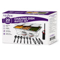 20 Piece Chafing Dish Buffet Set with 5LB Loaf Pans, Fuel & Utensils Disposable Catering Kit