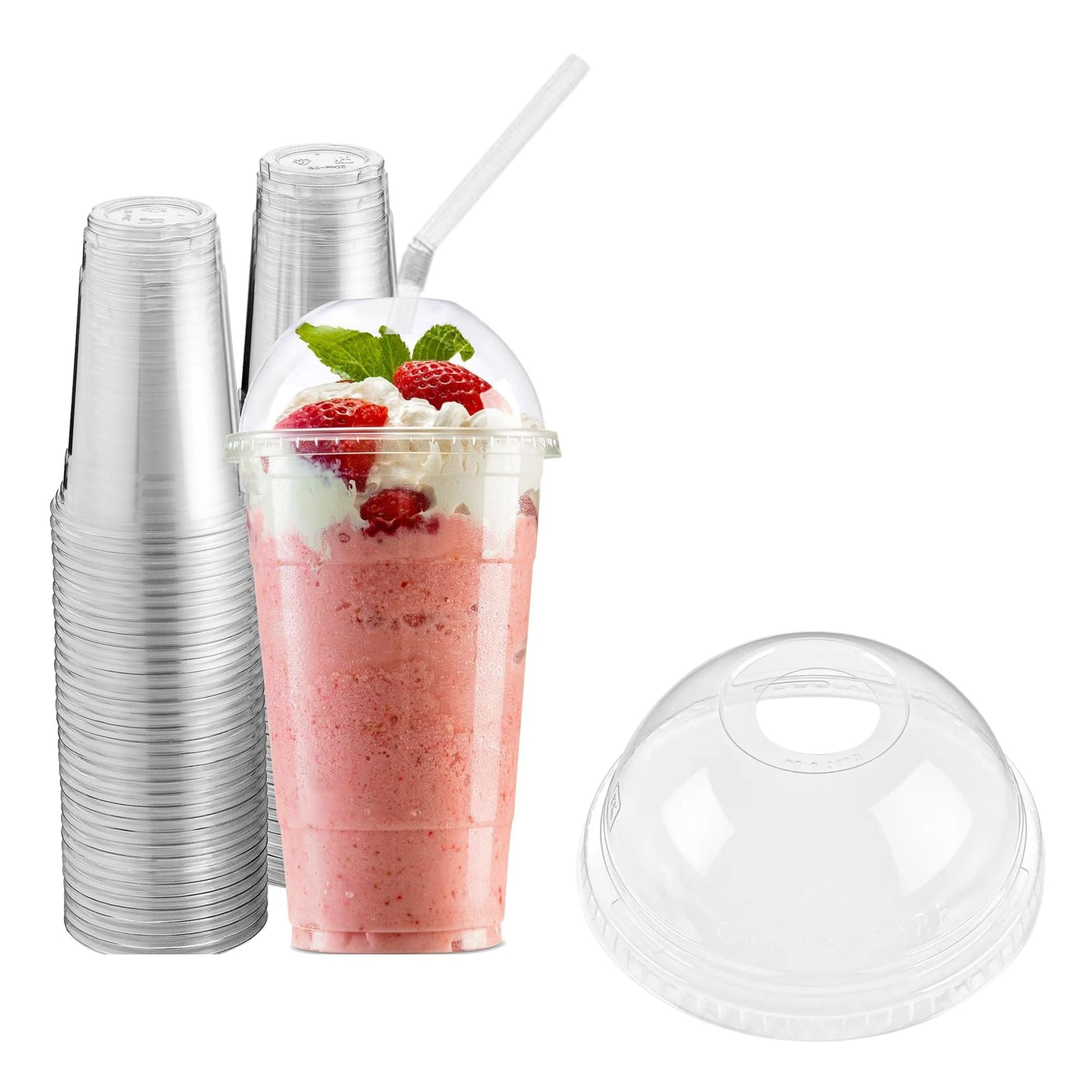20oz Clear PET Plastic Cups with Dome Lid & Plastic Straw