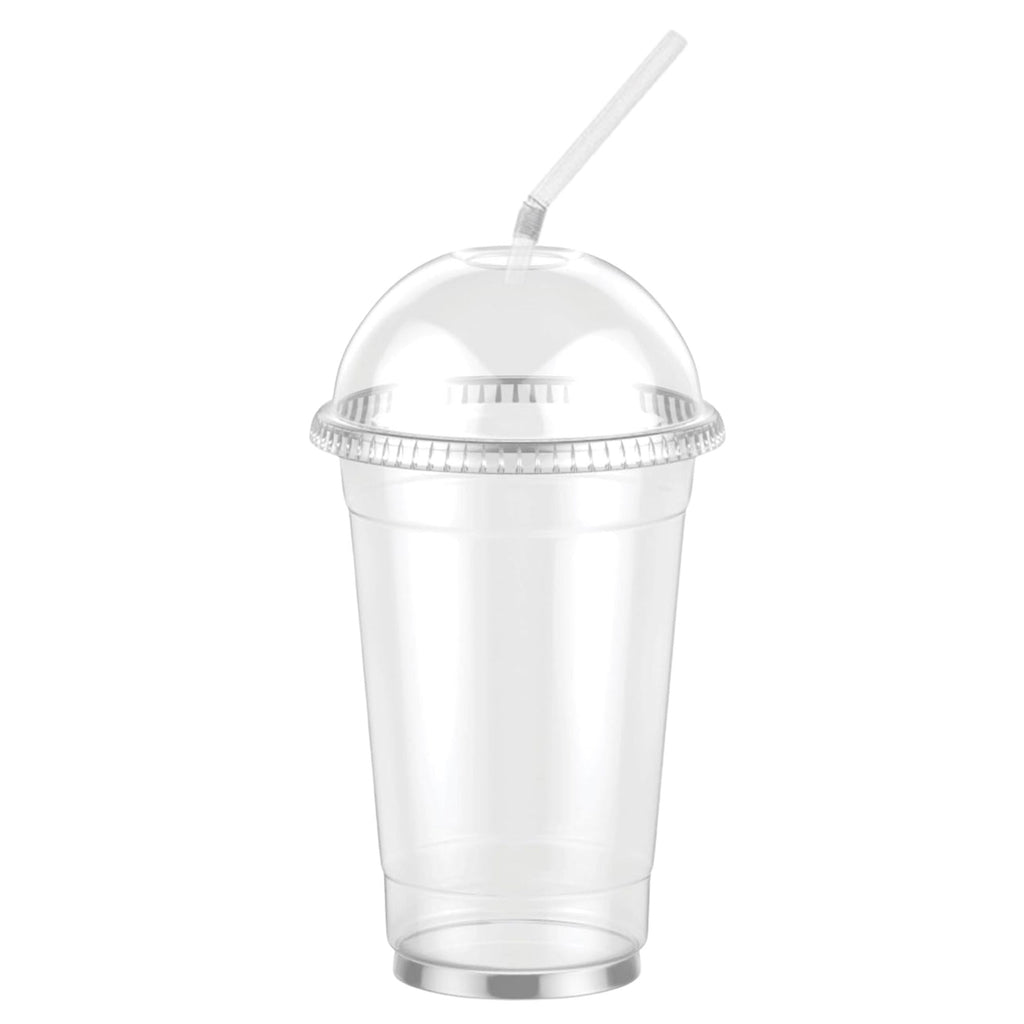 20oz Clear PET Plastic Cups with Dome Lid & Plastic Straw