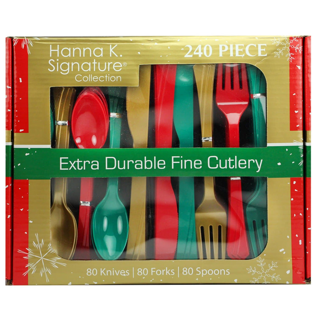 240 pcs Combo Extra Heavy Durable Multi Color Plastic Cutlery Set Hanna K 240 Pack