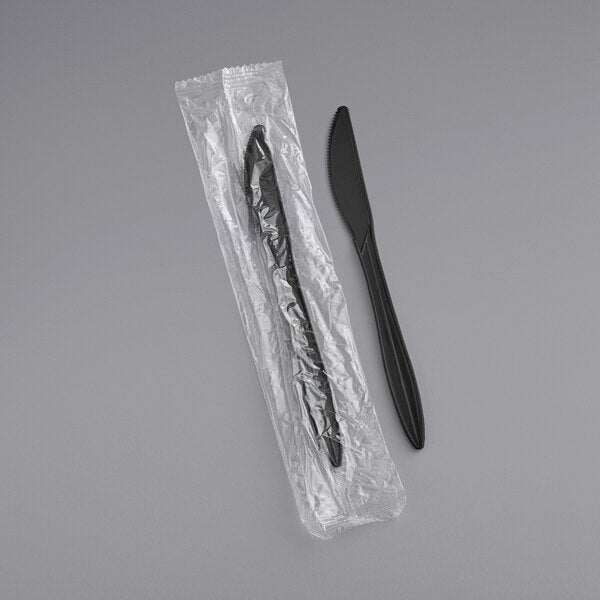 *WHOLESALE* Knives Wrapped Heavy Weight Black Plastic  Disposable 1000/Case