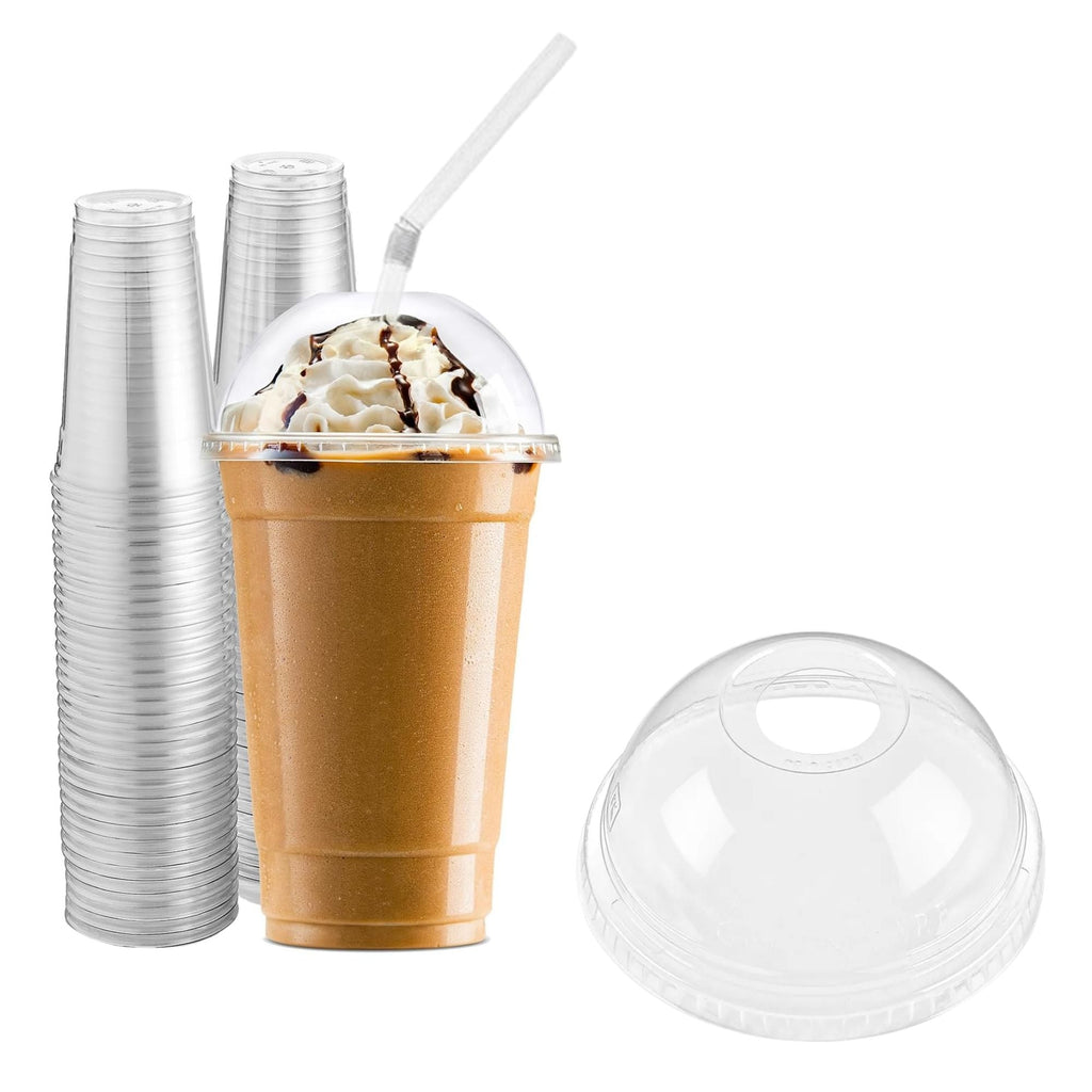 24oz Clear PET Plastic Cups with Dome Lid & Plastic Straw