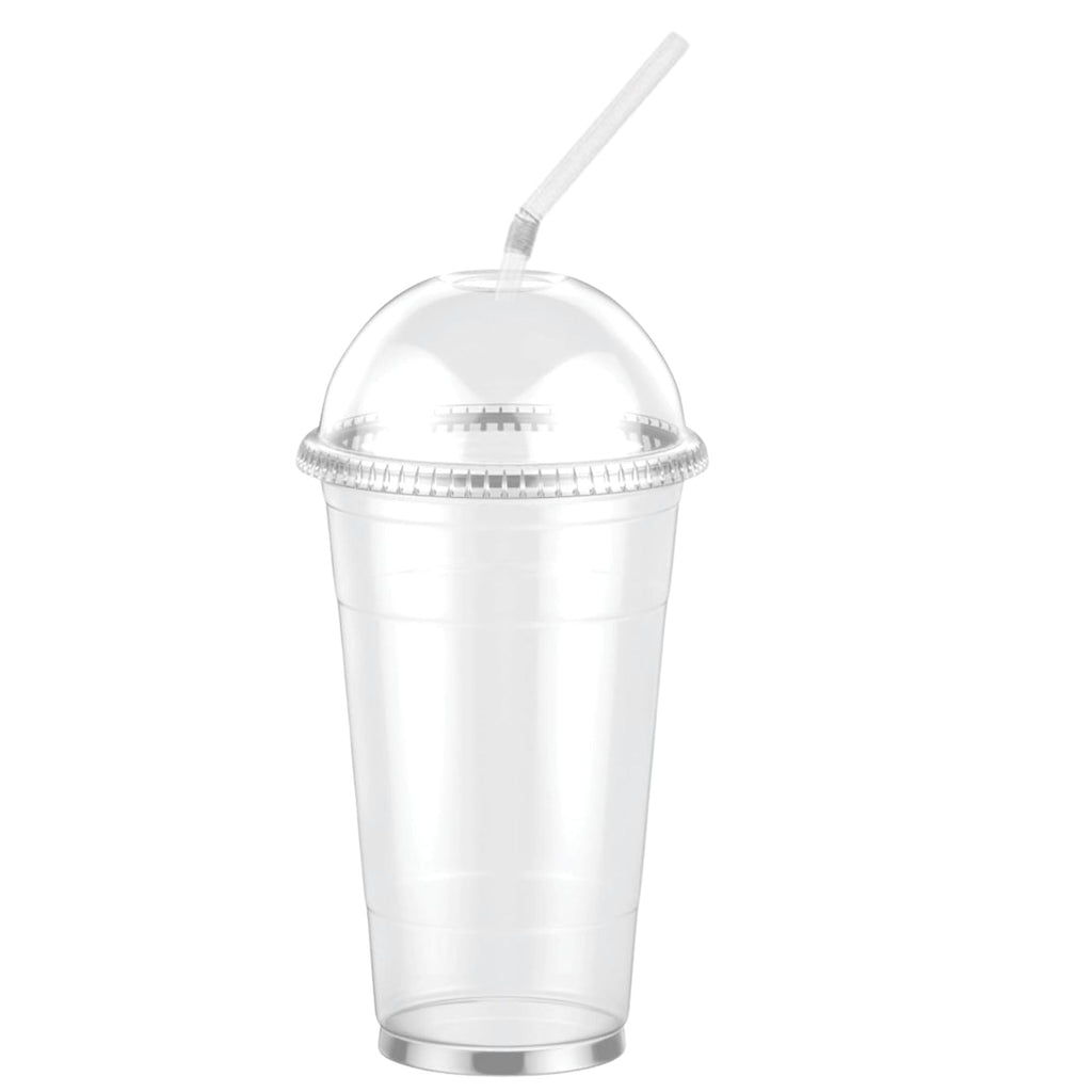 24oz Clear PET Plastic Cups with Dome Lid & Plastic Straw