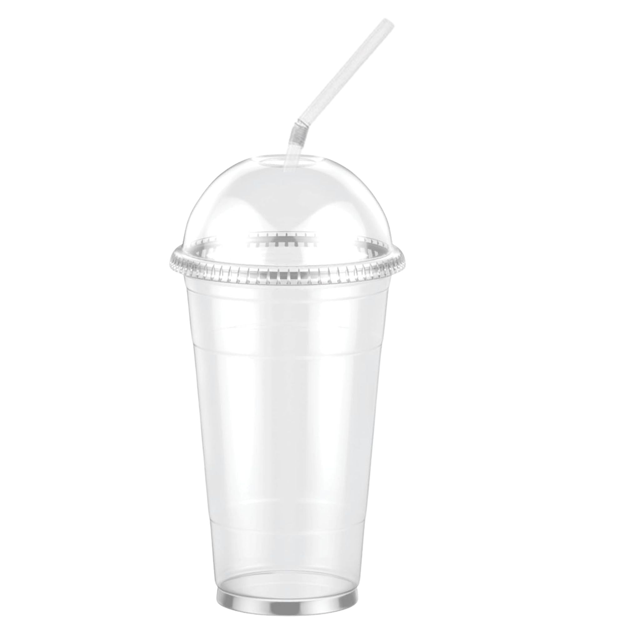 24oz Clear PET Plastic Cups with Dome Lid & Plastic Straw