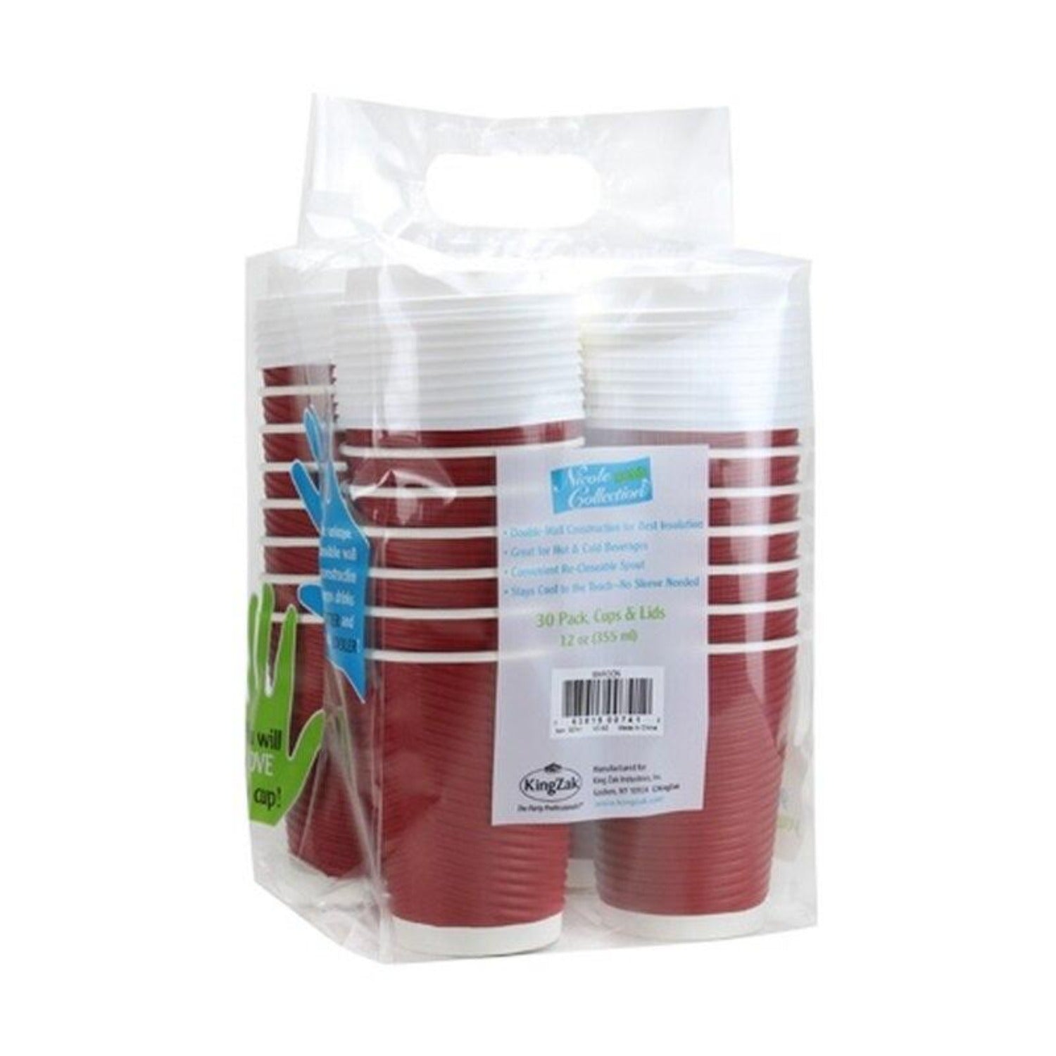 12 oz Paper Cup Maroon Hot Cold with lid