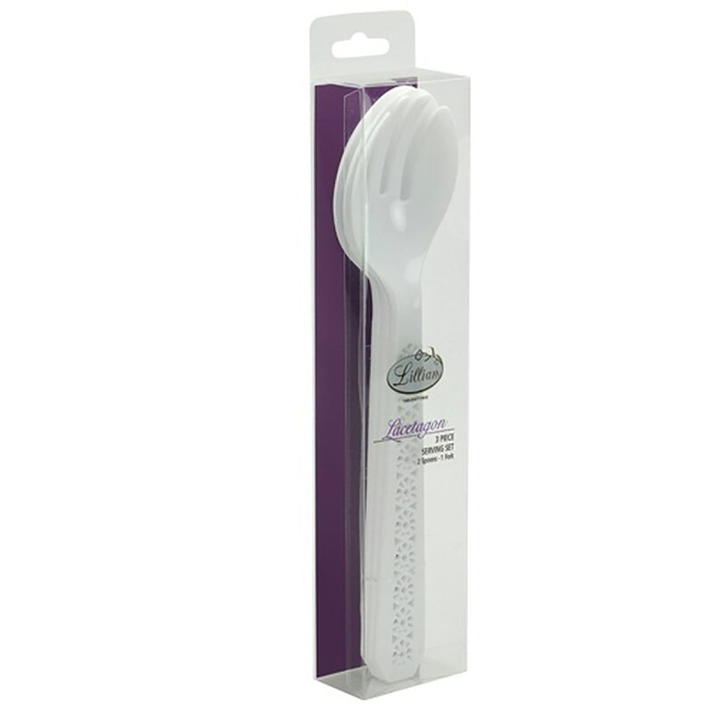 10" Serving Set Two Spoons and One Fork White Plastic