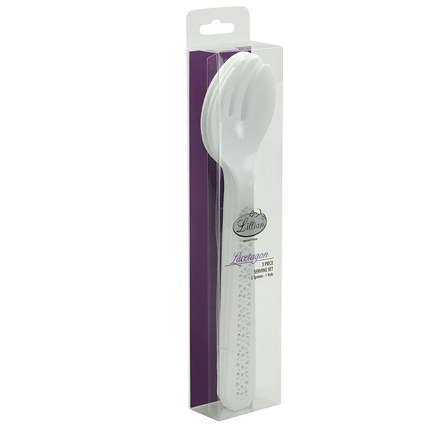 10" Serving Set Two Spoons and One Fork White Plastic