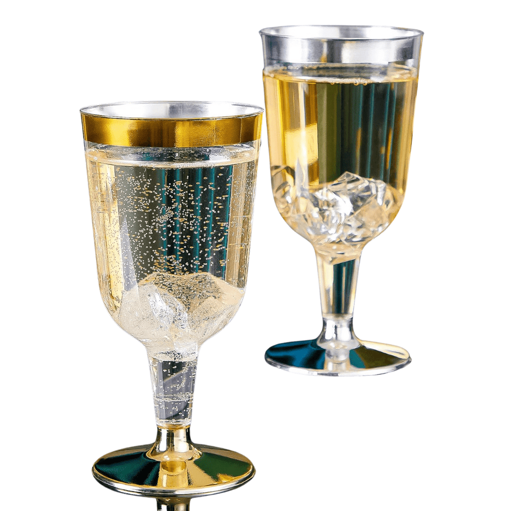 6.5oz Wine Cups With Gold Rim & Bottom Plastic Disposable