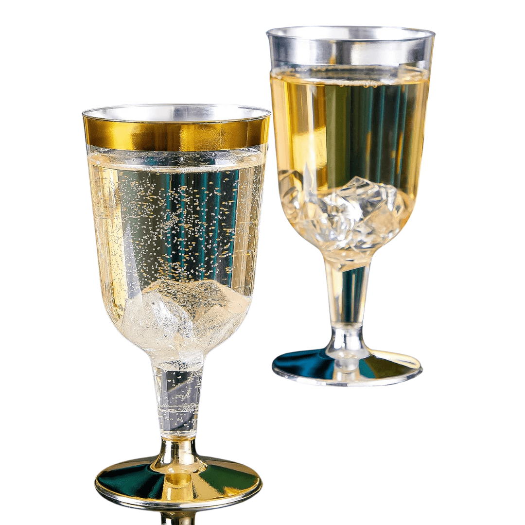 6.5oz Wine Cups With Gold Rim & Bottom Plastic Disposable