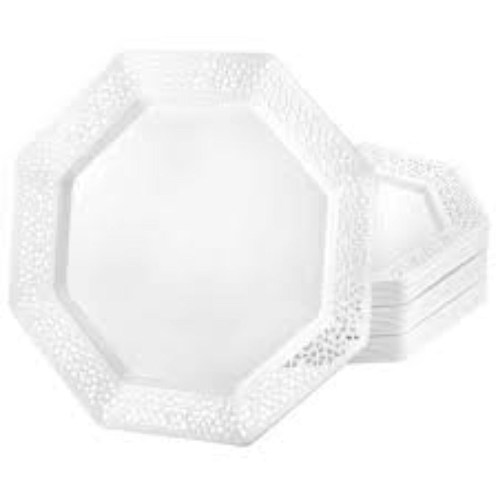 Lillian 11" Plate White Lacetagon Plastic