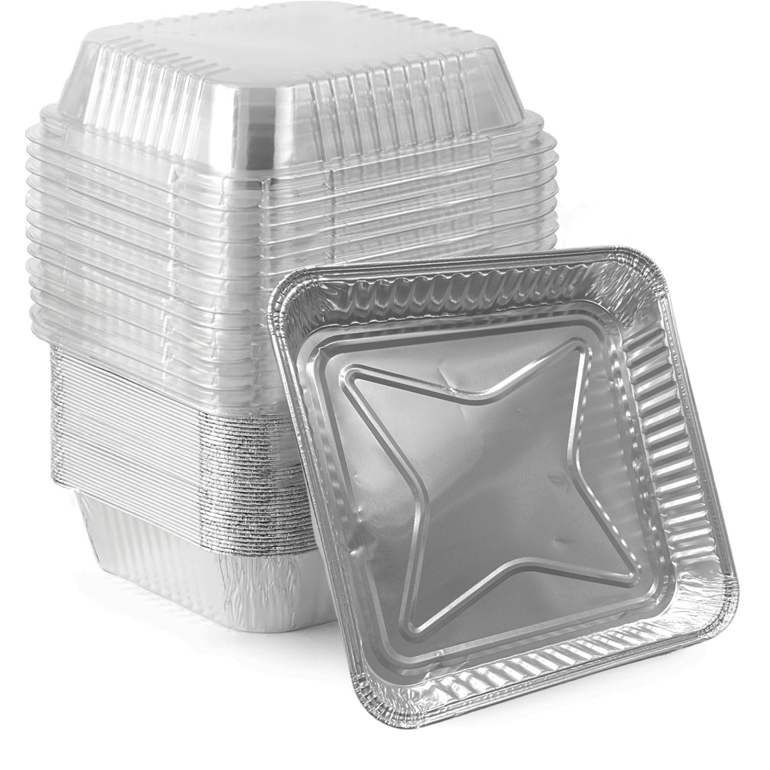8" SHALLOW (1.5" width) With Dome Lids Aluminum Cake Baking Pan Disposable