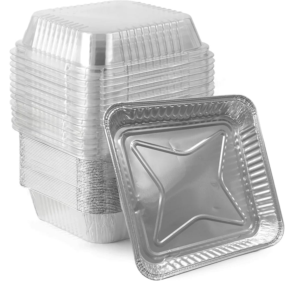 Wholesale 8" Shallow Square Foil Pans with Matching Dome Lids (500/CS)