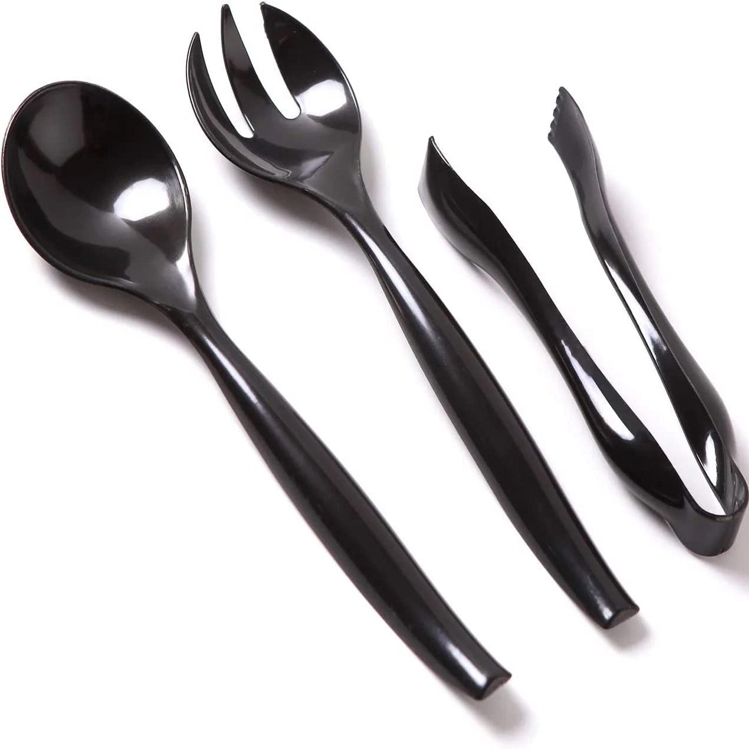 Plastic Serving Utensils, Heavy Duty Black Disposable, 18 piece Set Disposable Cutlery Set Vezee 18 Piece