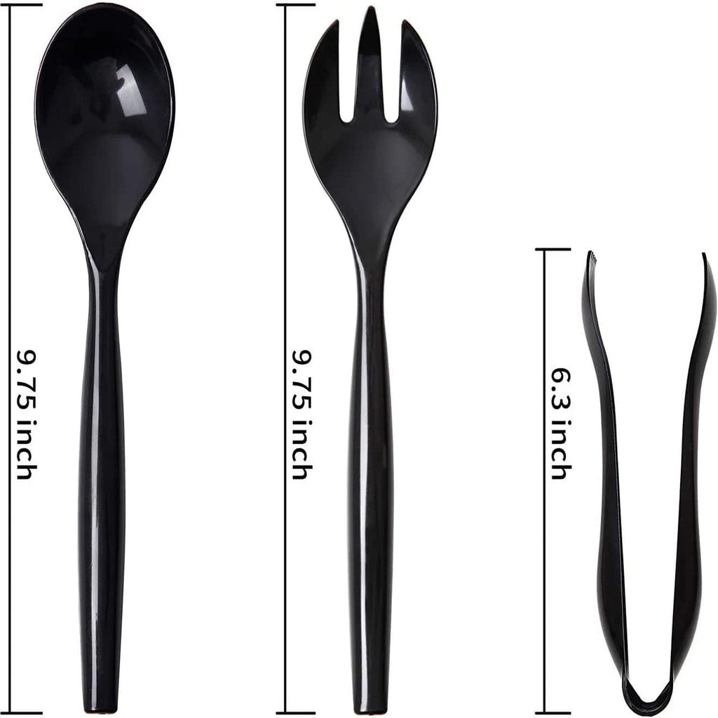 Plastic Serving Utensils, Heavy Duty Black Disposable, 18 piece Set