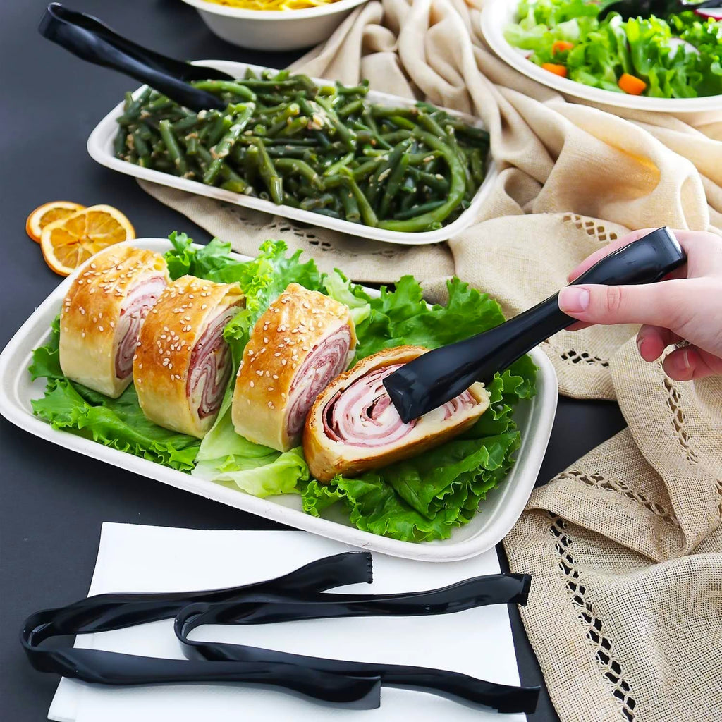 Plastic Serving Utensils,Heavy Duty Black Disposable,  9 Piece Set