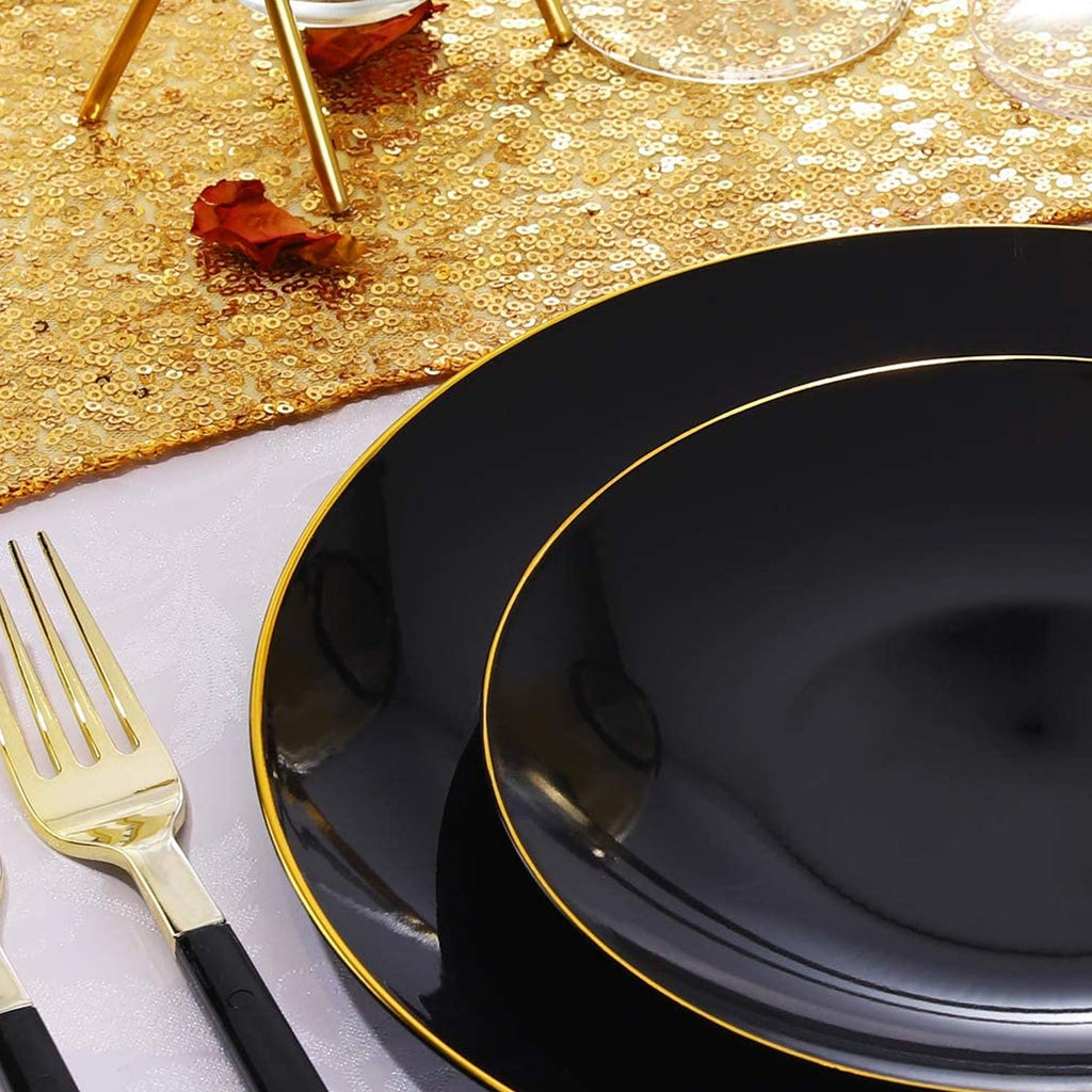 Organic 7.5"  Black/Gold Rim Plastic Appetizer/Dessert Plates