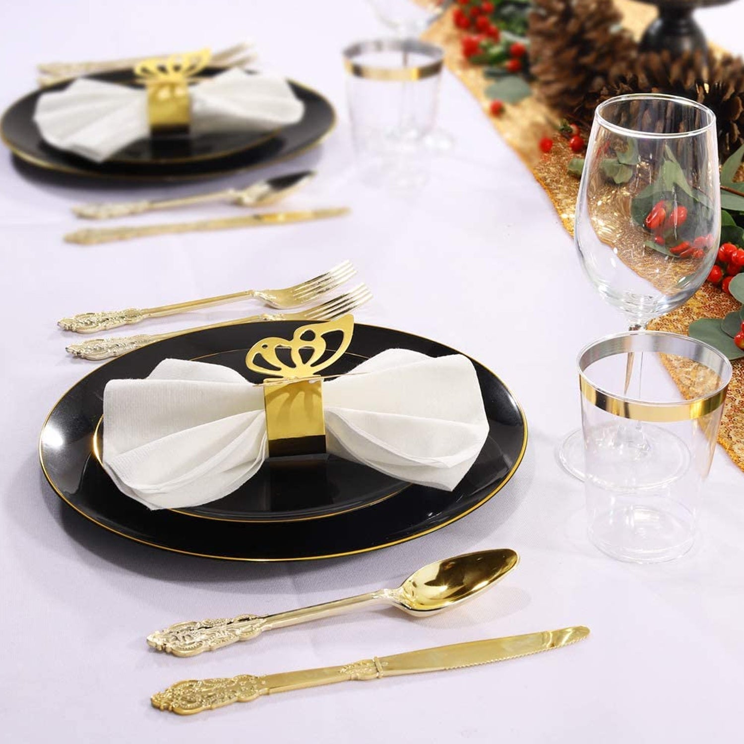 Organic 7.5"  Black/Gold Rim Plastic Appetizer/Dessert Plates