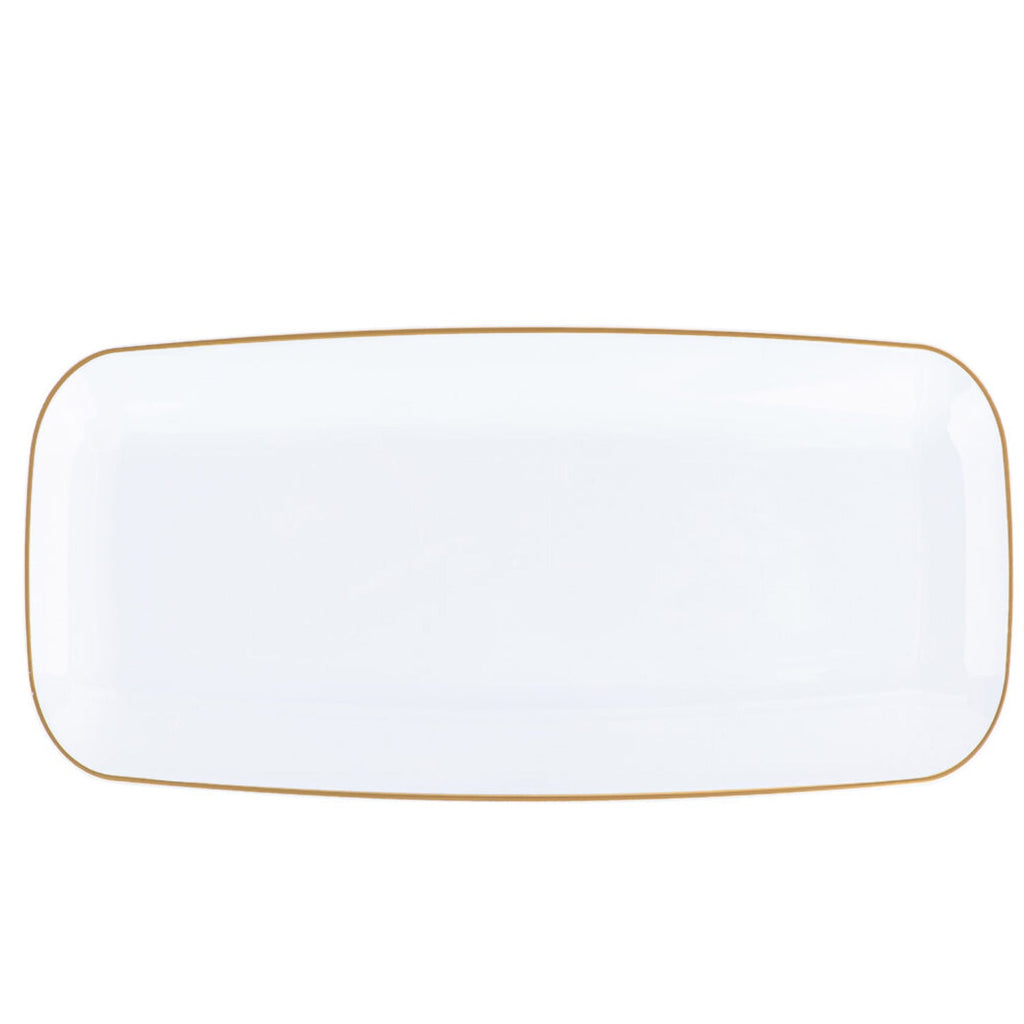 Organic 10.5"X5" White Gold Rim Tray Rectangle Plastic Disposable