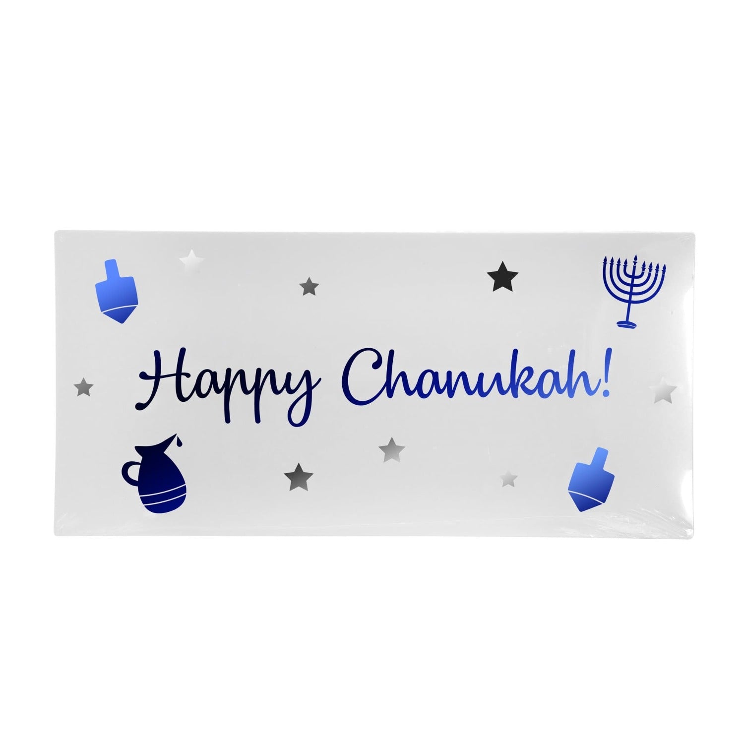 13" X 6.25" Plastic Rectangle Tray Chanukah Heavyweight 3Pack