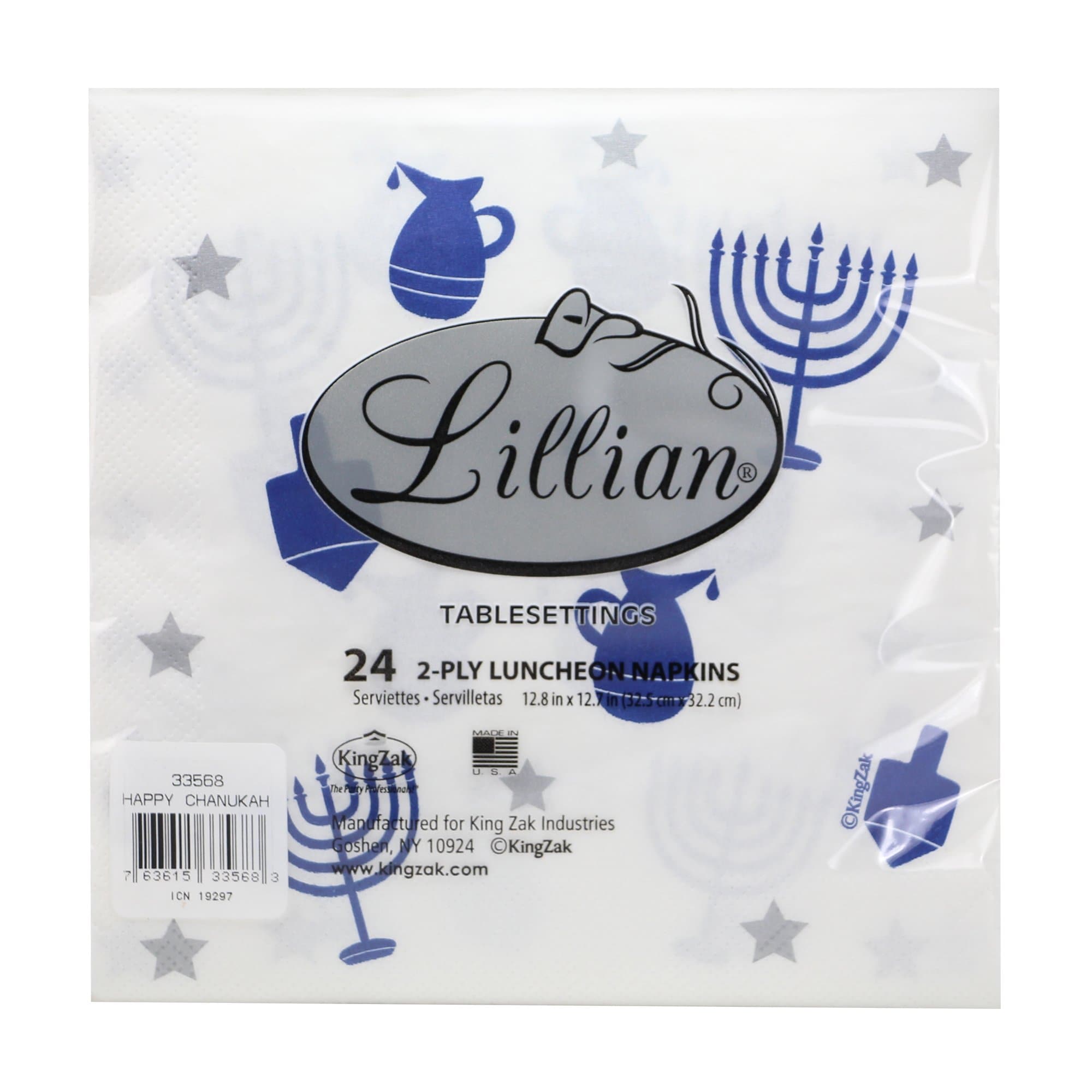 Luncheon Blue Paper Napkins 2-Ply Chanukah  24 Pack