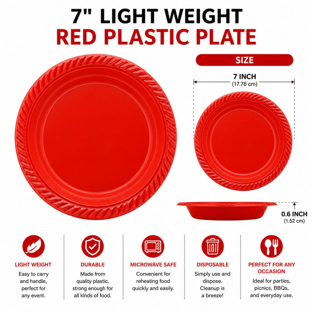 SALE  7" Light Weight Red Plastic plate 100 pieces