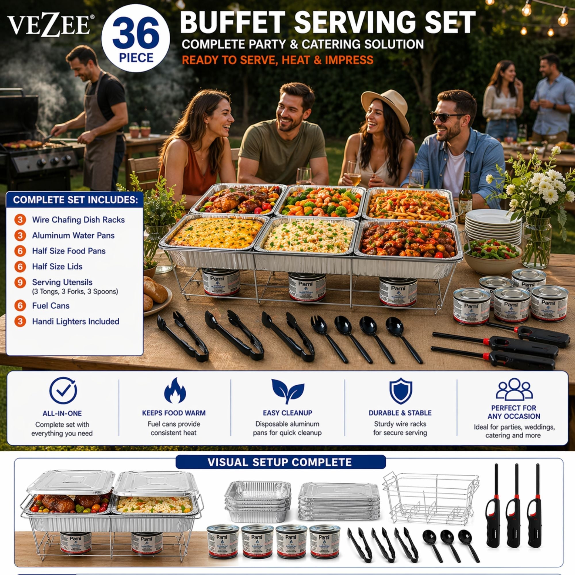36 Piece All-in-One Chafing Dish Set for Catering & Events