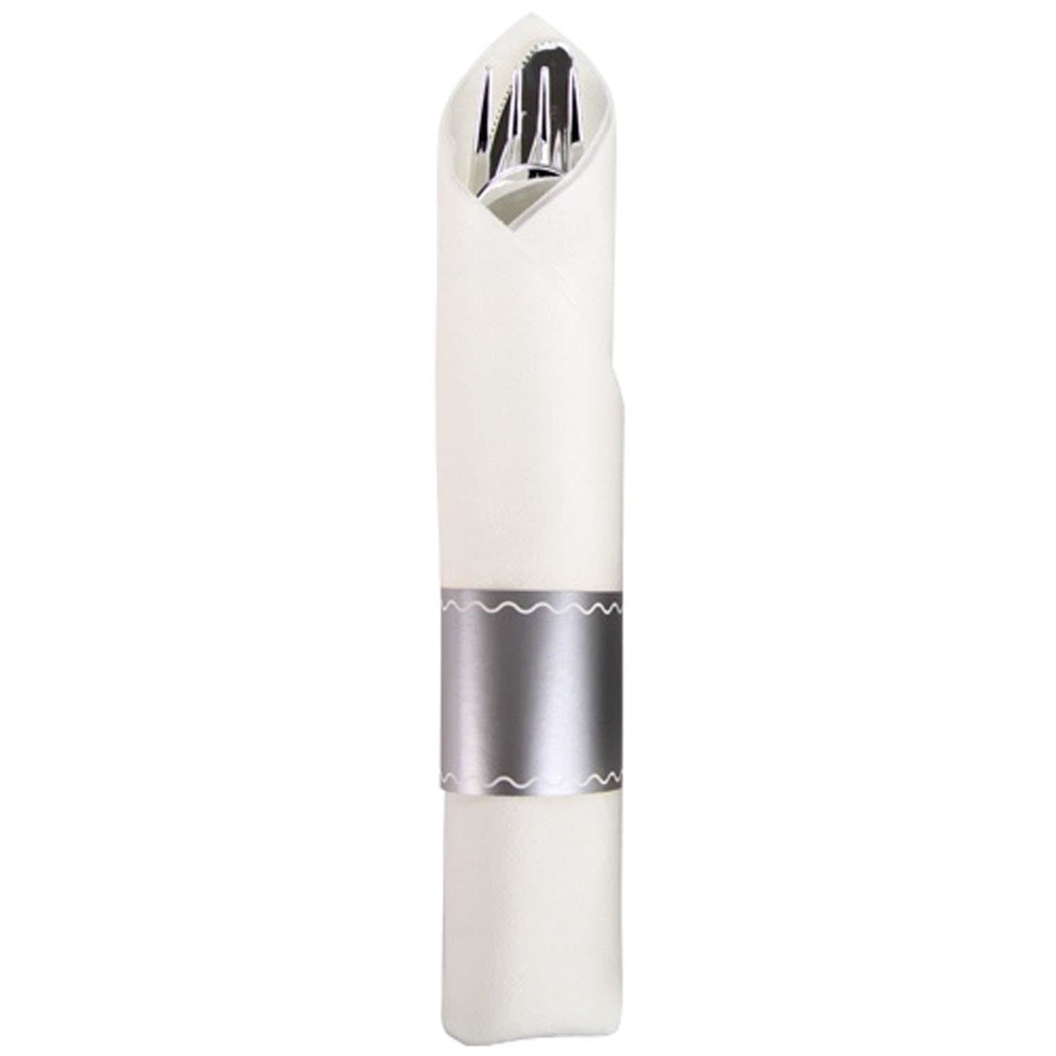 Pre-Rolled Silver Spoon, Knife, Forks and Napkin Plastic Cutlery Combo