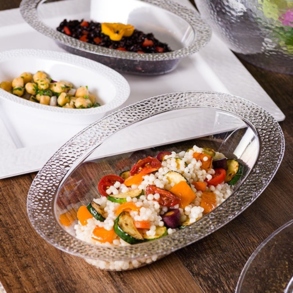 32oz Pebbled Clear Oval Serving Bowl Plastic