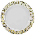 Pebbled 10.25" White with Gold Rim Plastic Dinner Plate
