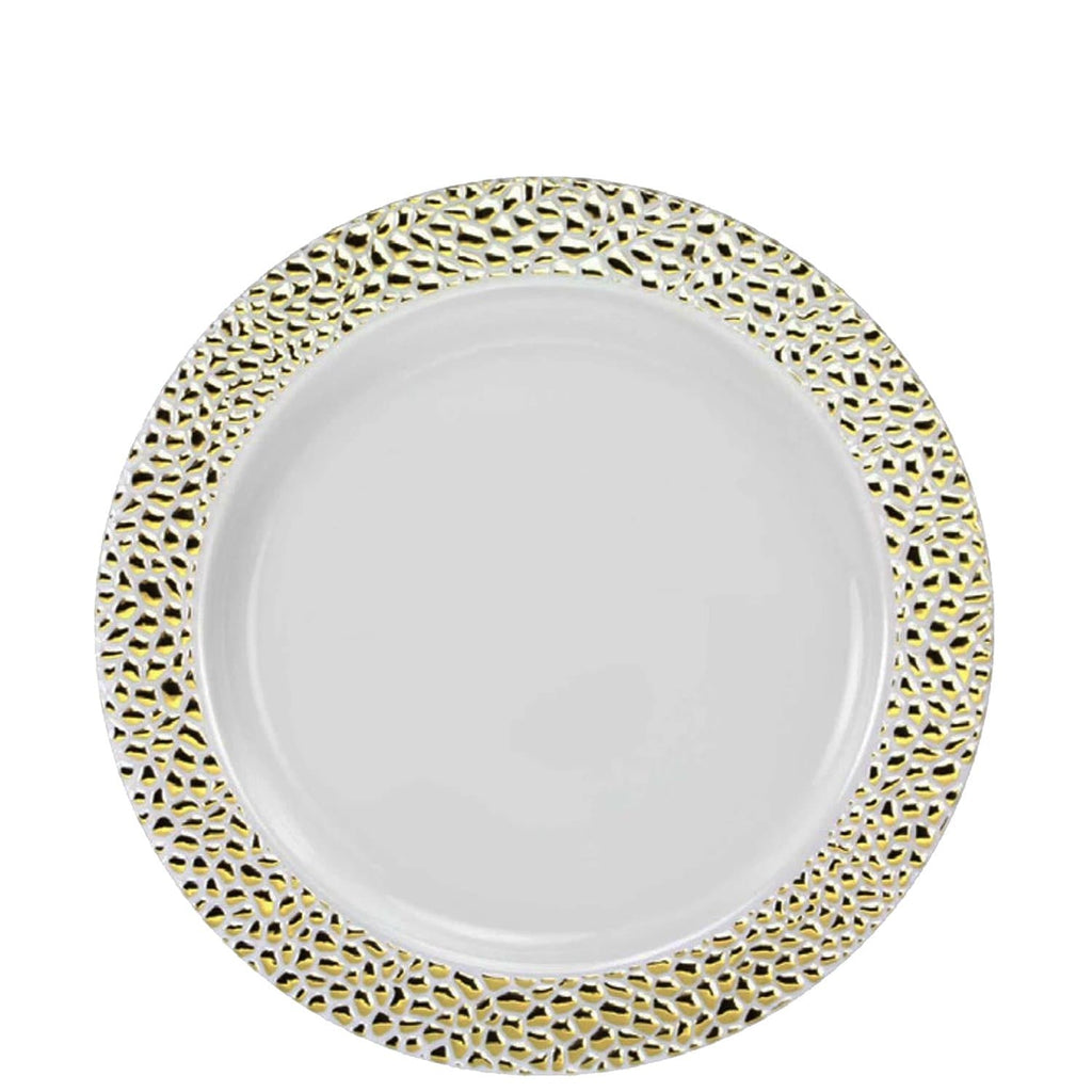 Pebbled 7.5" White with Gold Plastic Appetizer/Dessert Plate
