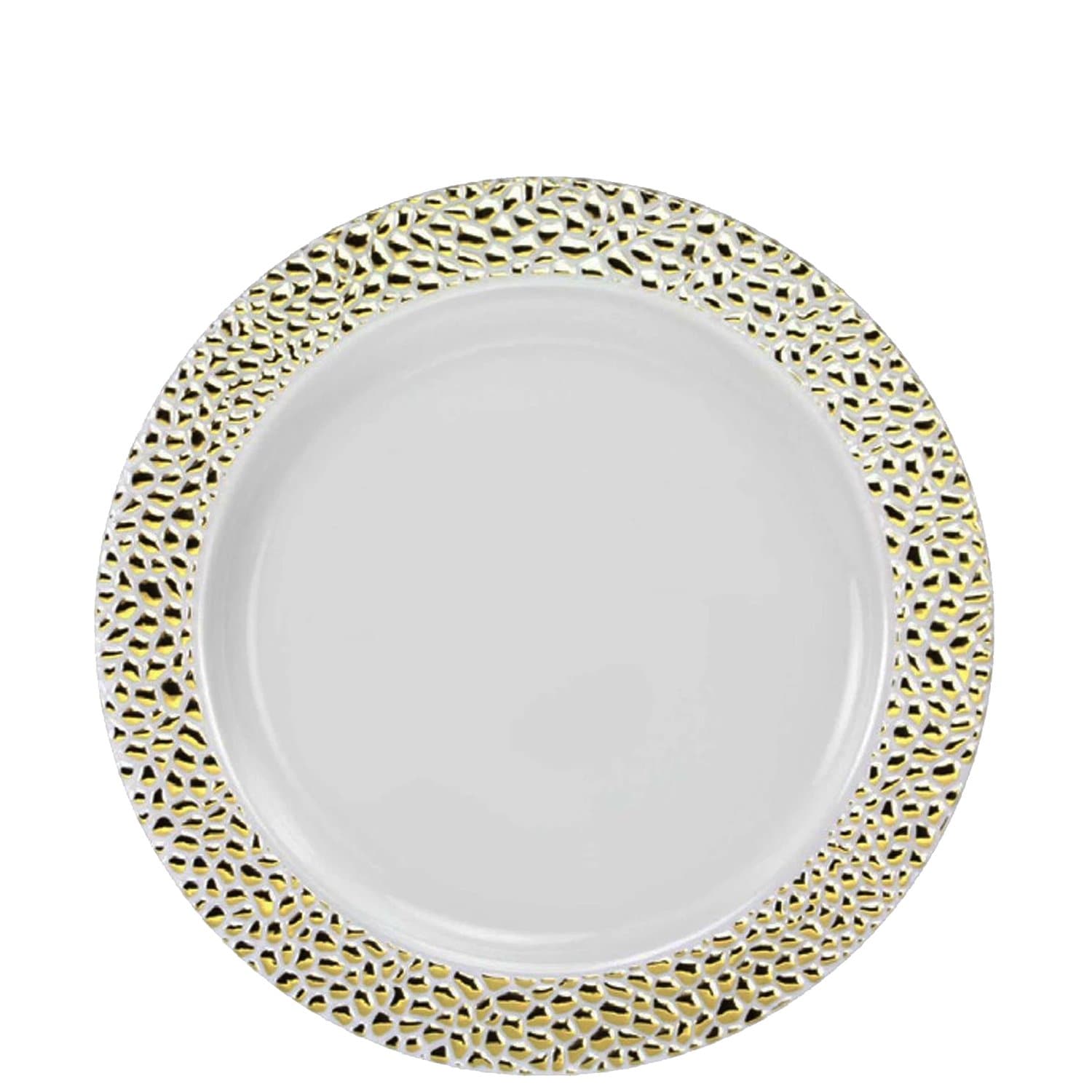 Pebbled 7.5" White with Gold Plastic Appetizer/Dessert Plate