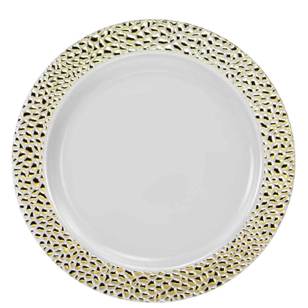 Pebbled 9" Gold Rim Plastic Dinner Plate