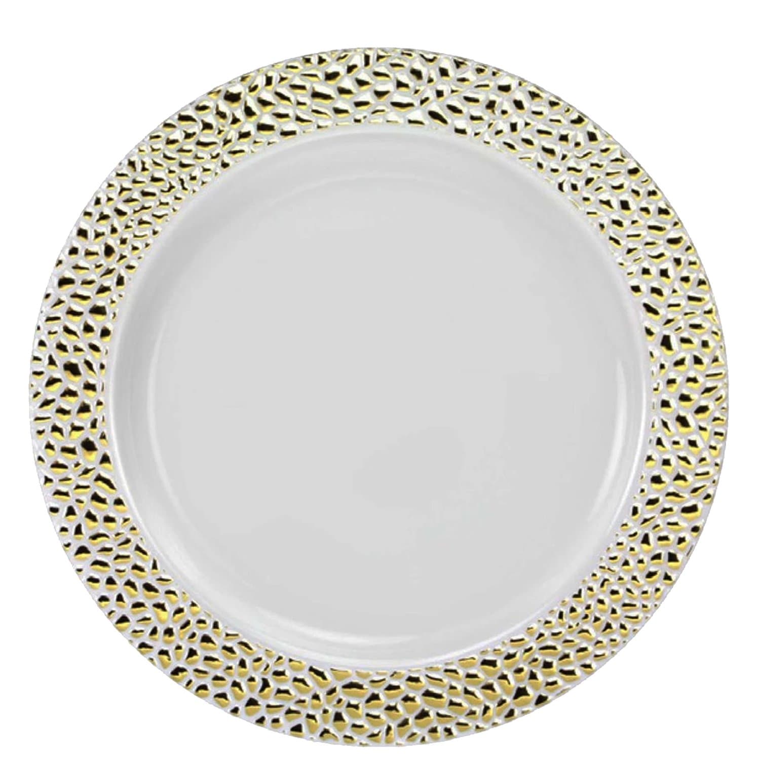 Pebbled 9" Gold Rim Plastic Dinner Plate