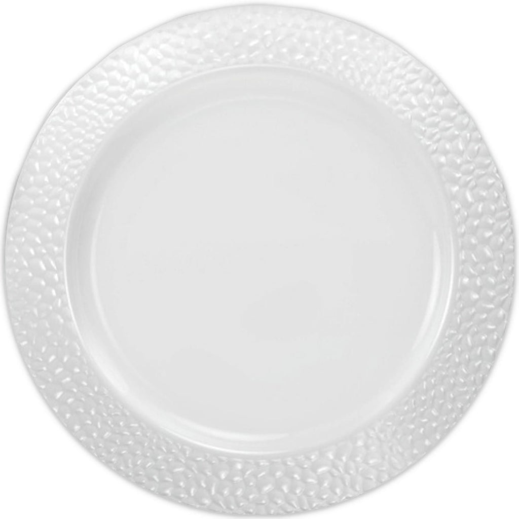 Pebbled 10.25" White Rim Plastic Dinner Plate