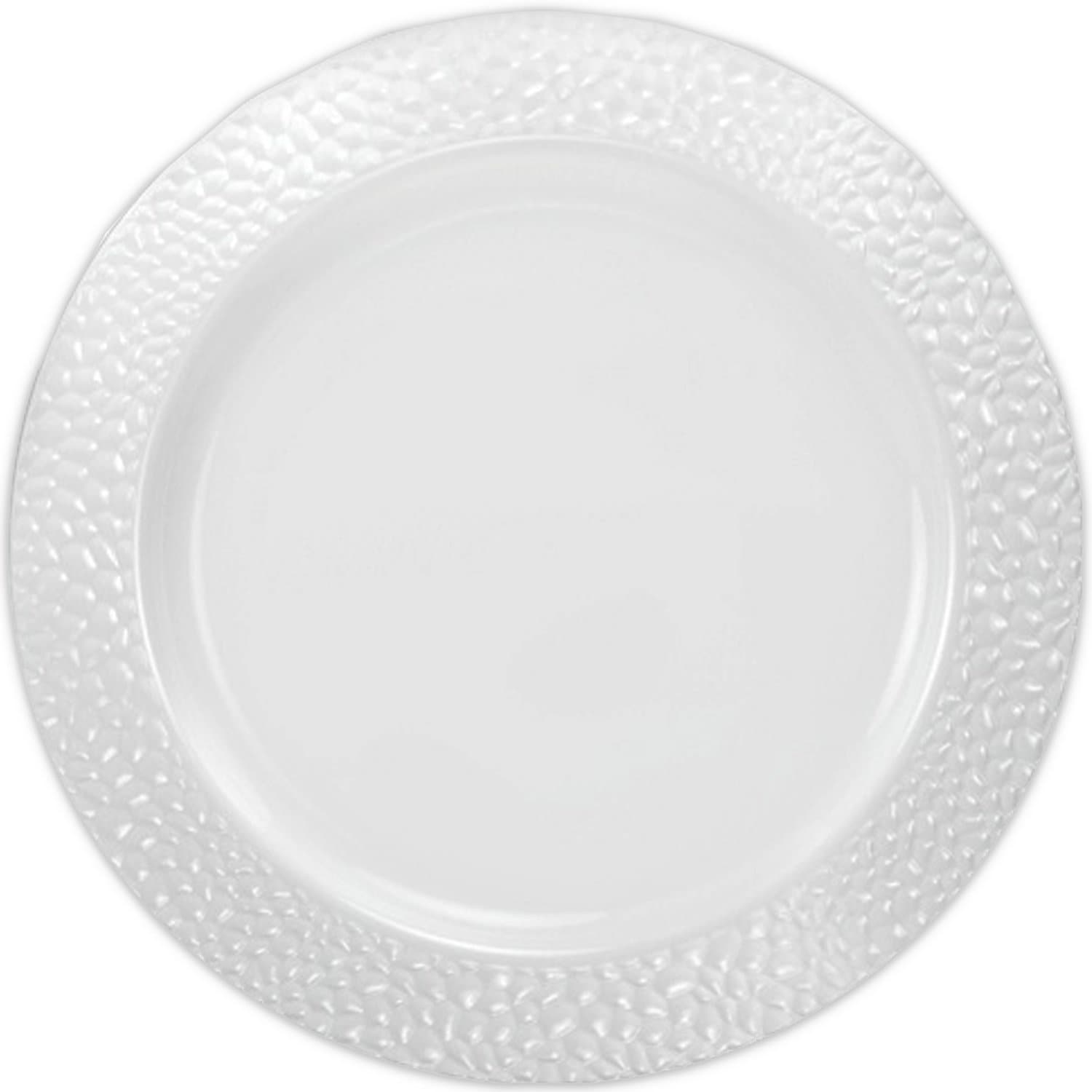 Pebbled 10.25" White Rim Plastic Dinner Plate