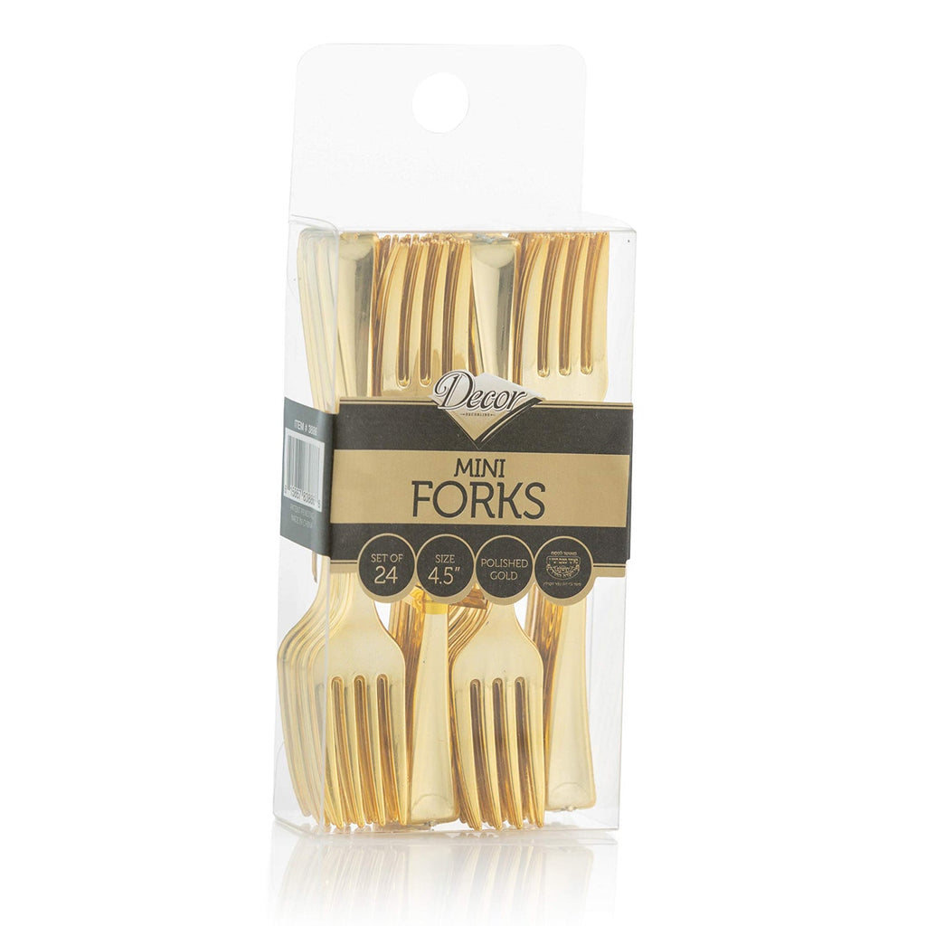 4" Gold Mini Plastic Forks 24 Pack