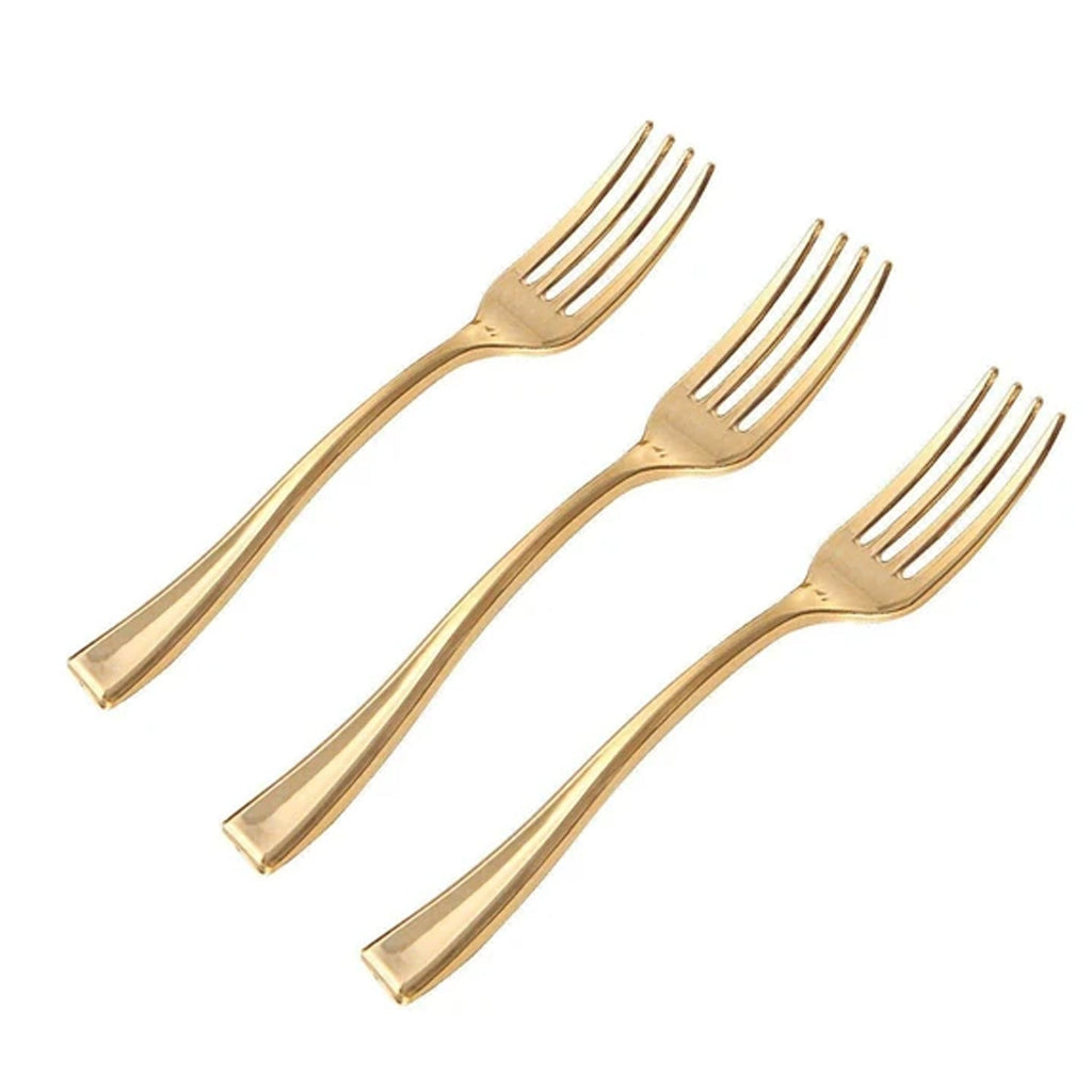 4" Gold Mini Plastic Forks 24 Pack