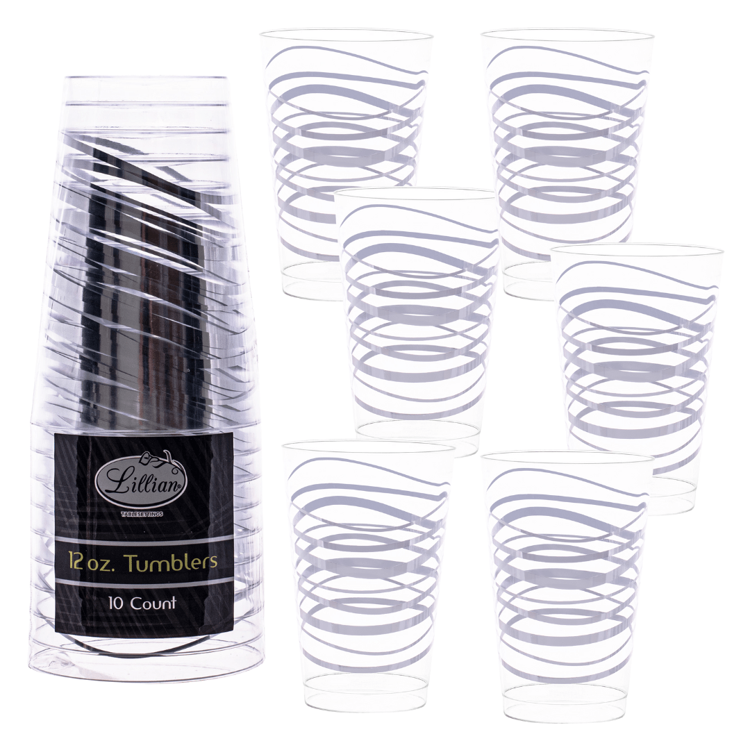 12oz Hard Plastic Ripple Transparent Silver Cups