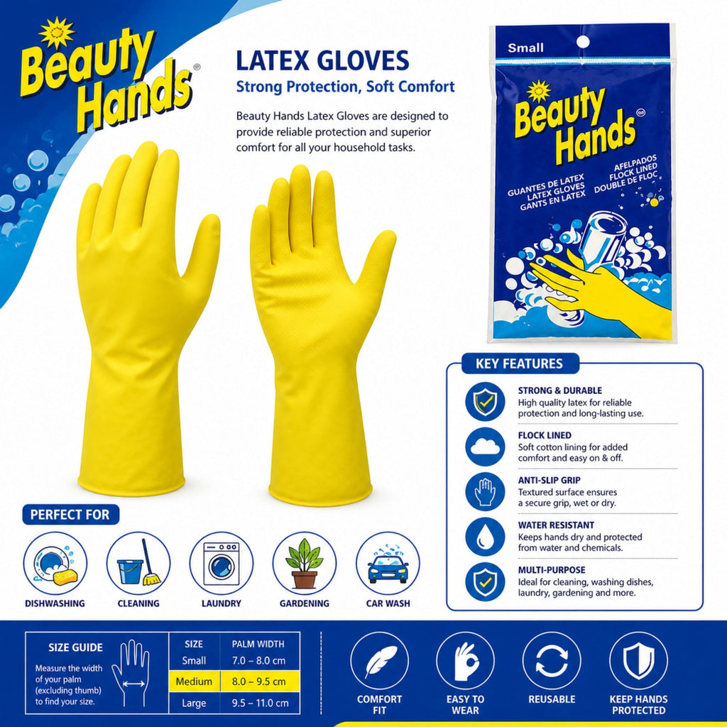 Latex Gloves Reusable Yellow Hand Cleaning Medium- 1 Pair