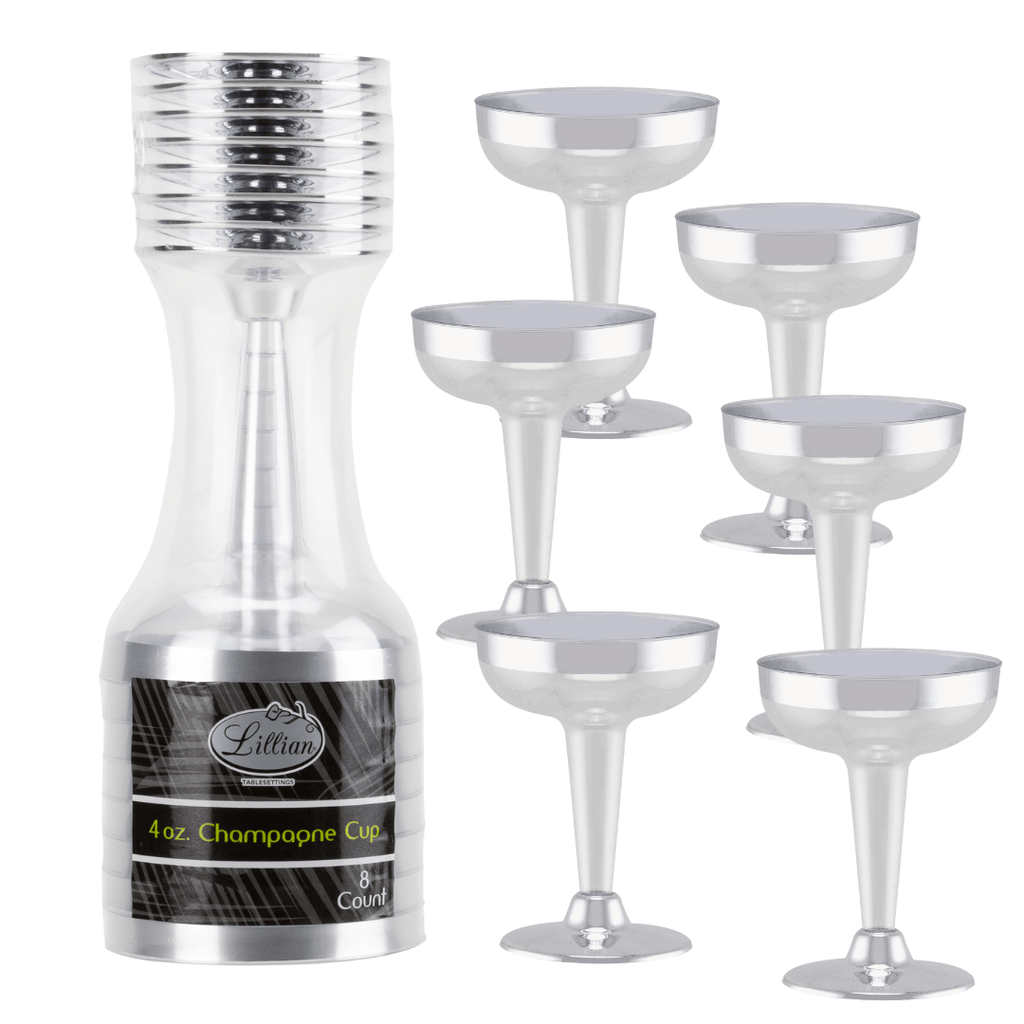 4oz Clear Silver Rim & Bottom Plastic Champagne Cocktail