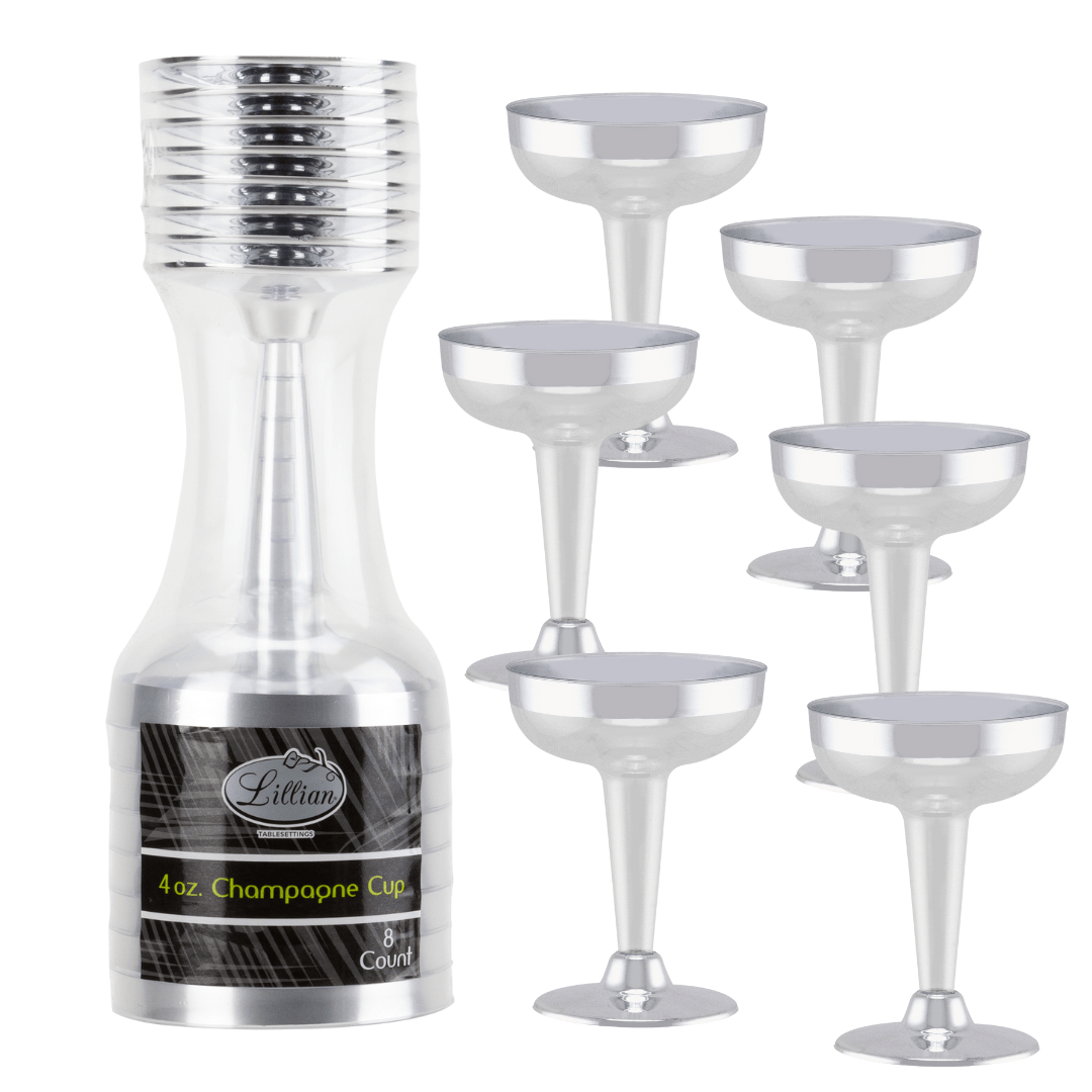 4oz Clear Silver Rim & Bottom Plastic Champagne Cocktail