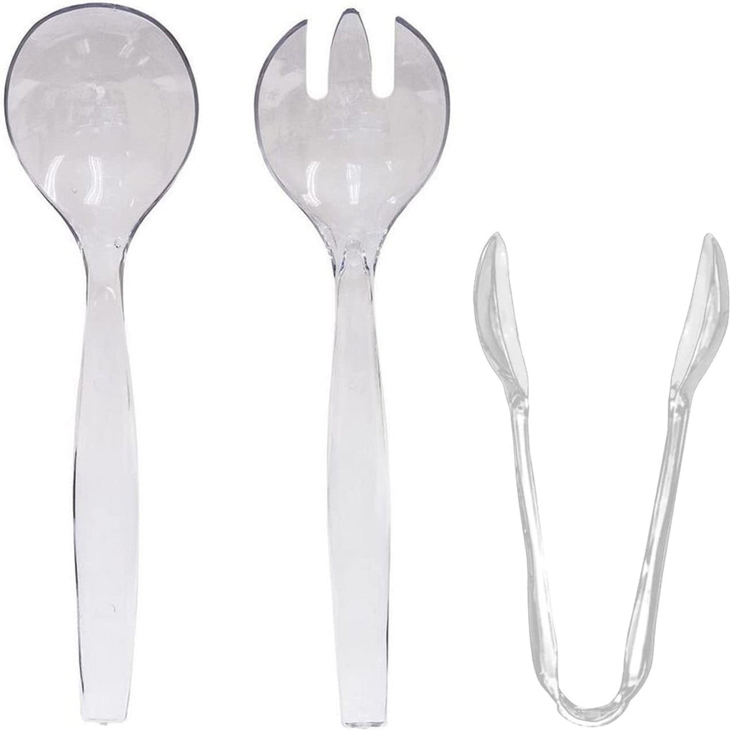 Plastic Serving Utensils, Heavy Duty Clear Disposable Utensils, 9 Piece Set Disposable Cutlery Set Vezee 9 Piece