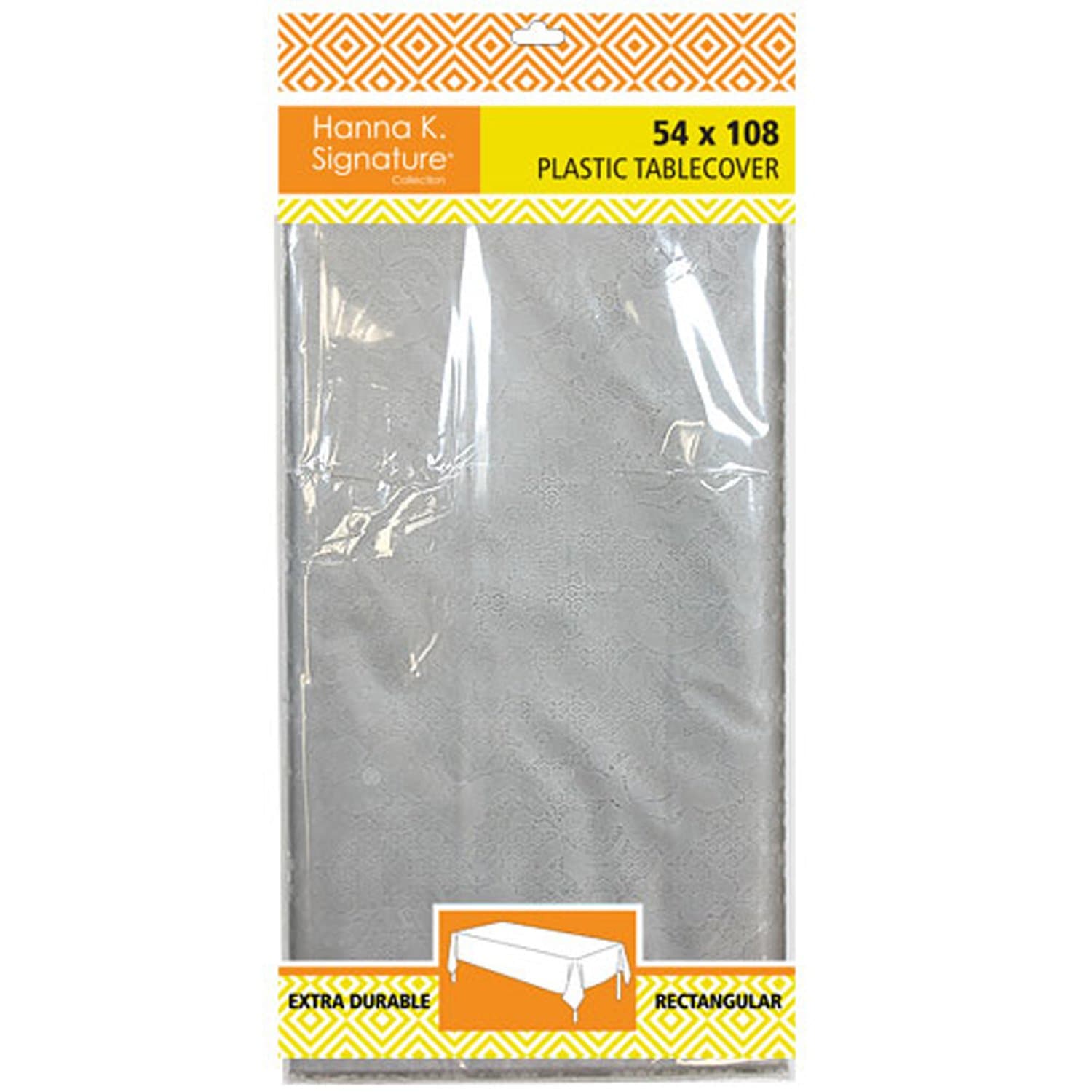54" x 108" Silver Lace Rectangle Disposable Plastic Premium Tablecloth Heavyweight