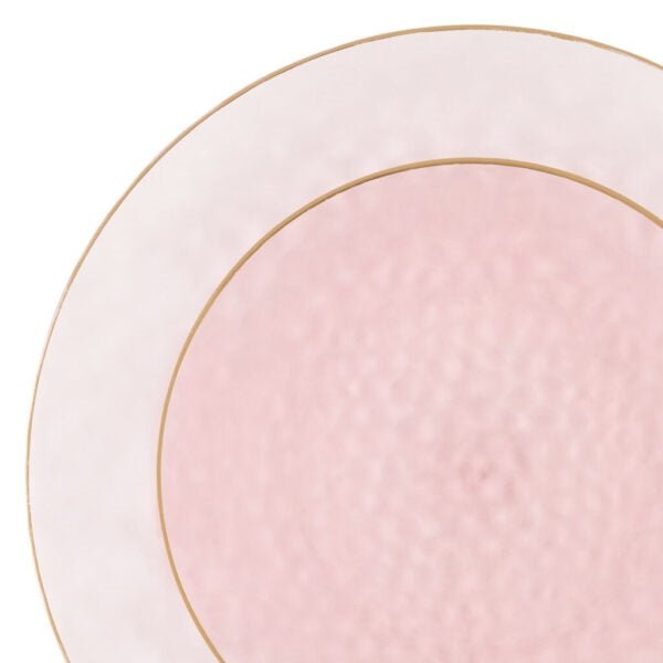 Organic Hammered 10" Pink with Gold Rim Disposable Plastic Dinner Plate