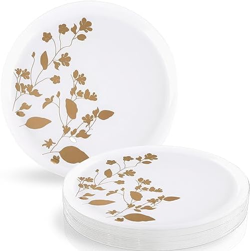 Garden 10" White & Gold Plastic Disposable Dinner Plate