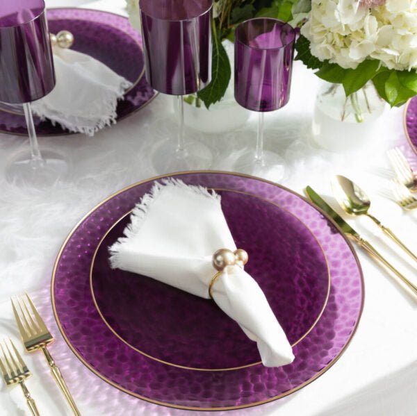Organic Hammered 7" Purple & Gold Disposable Plastic Appetizer/Dessert Plates