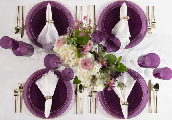 Organic Hammered 7" Purple & Gold Disposable Plastic Appetizer/Dessert Plates