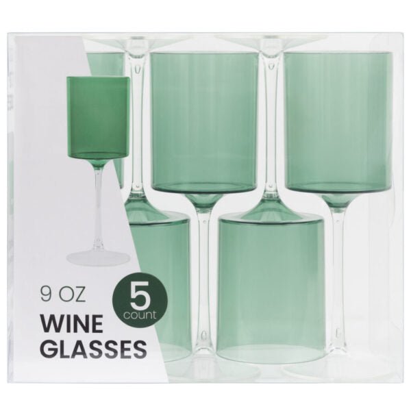 9oz Two Tone Green/Clear Plastic Disposable Wine Goblets