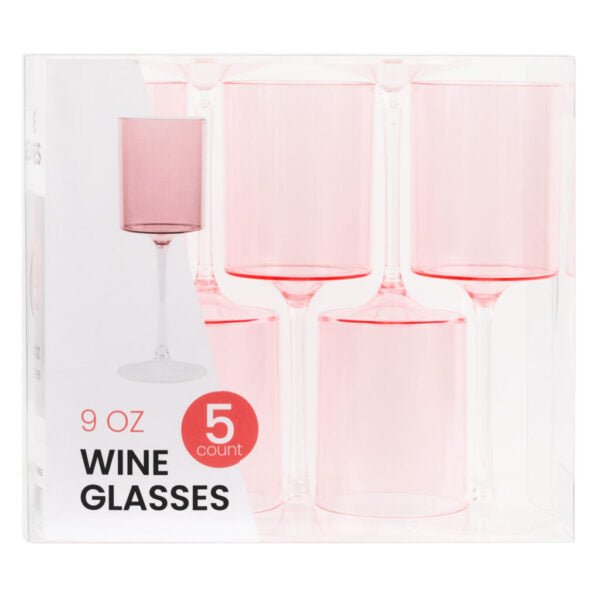 9oz Two Tone Pink/Clear Plastic Disposable Wine Goblets